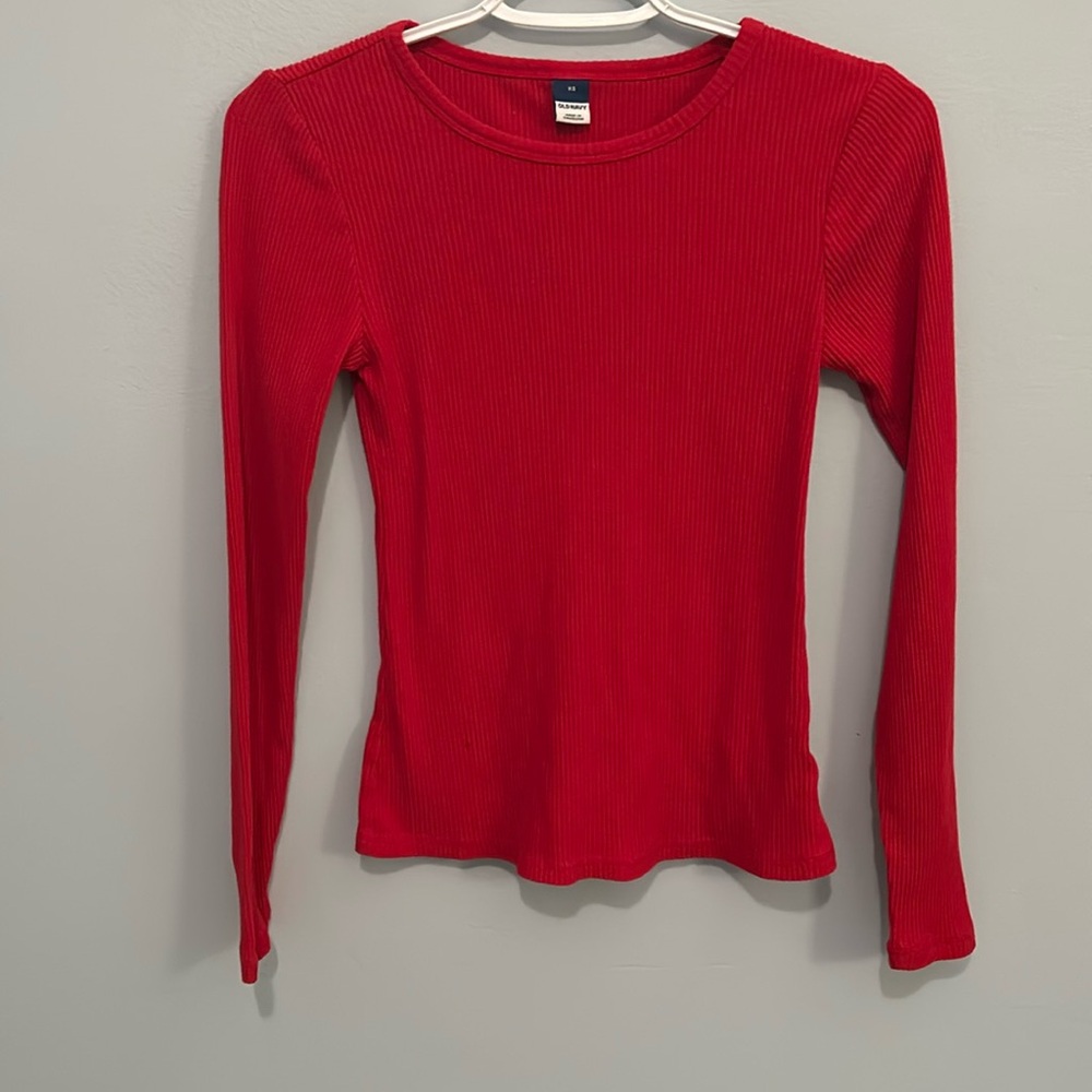 Red Ribbed Fitted Long Sleeve from Old Navy